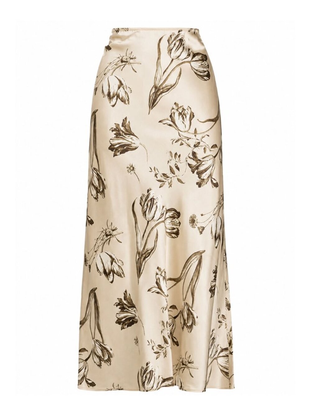 Reformation Layla Silk Skirt Umber Floral Tulip Champagne Neutral Midi Slip 2